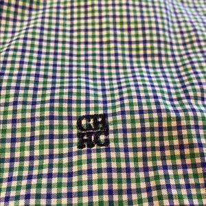 Caroline Herrera Mens Button Down Shirt Cotton Plaid Check Green Blue Sz 15.5